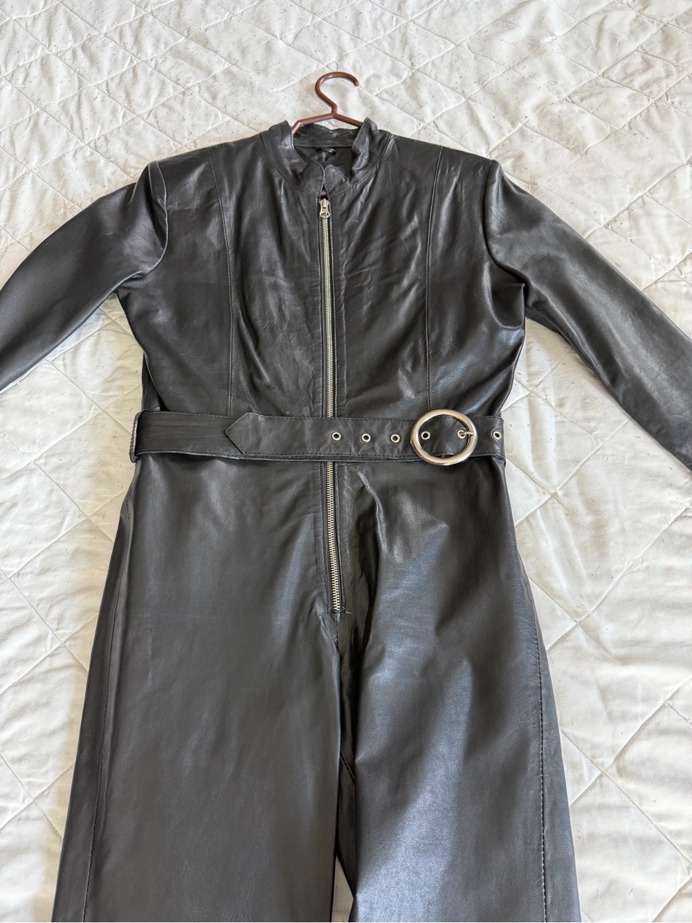 Black Leather Jumpsuit with Belt